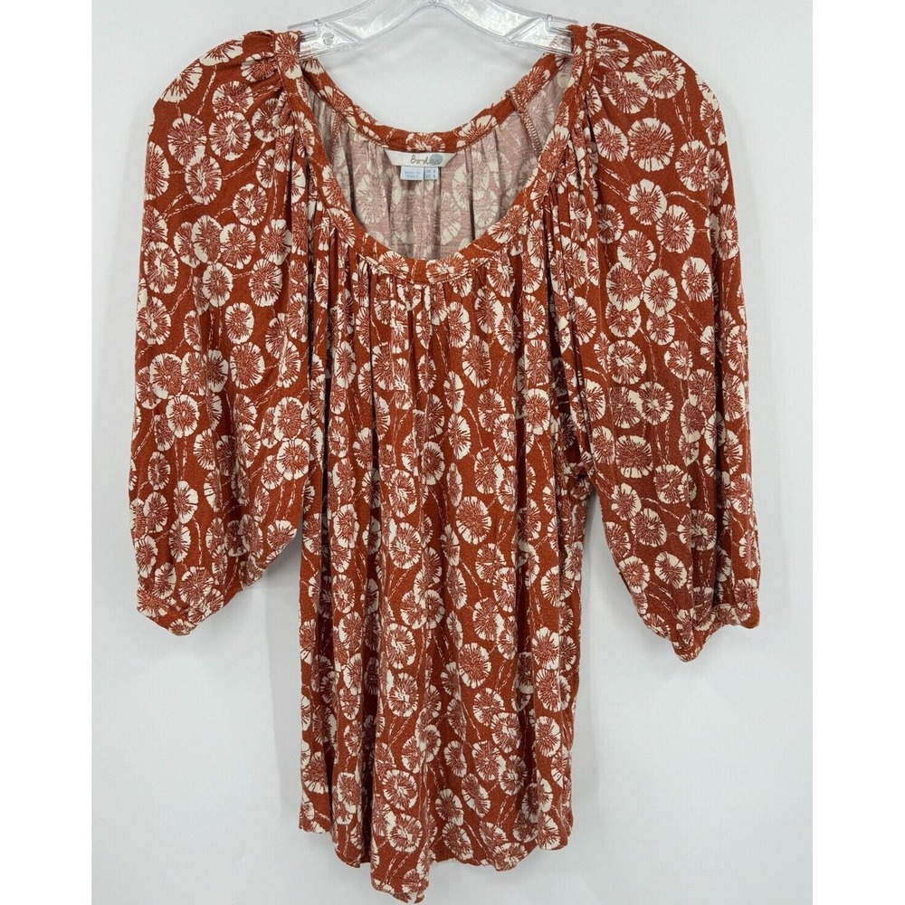 Boden Top Womens Size 4 Rust Orange Floral Pheasant Boho Relaxed Retro Career